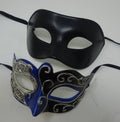 Musical Script Black Silver and Blue His and Hers Couples Pair of Masquerade Party Ball Carnival Masks