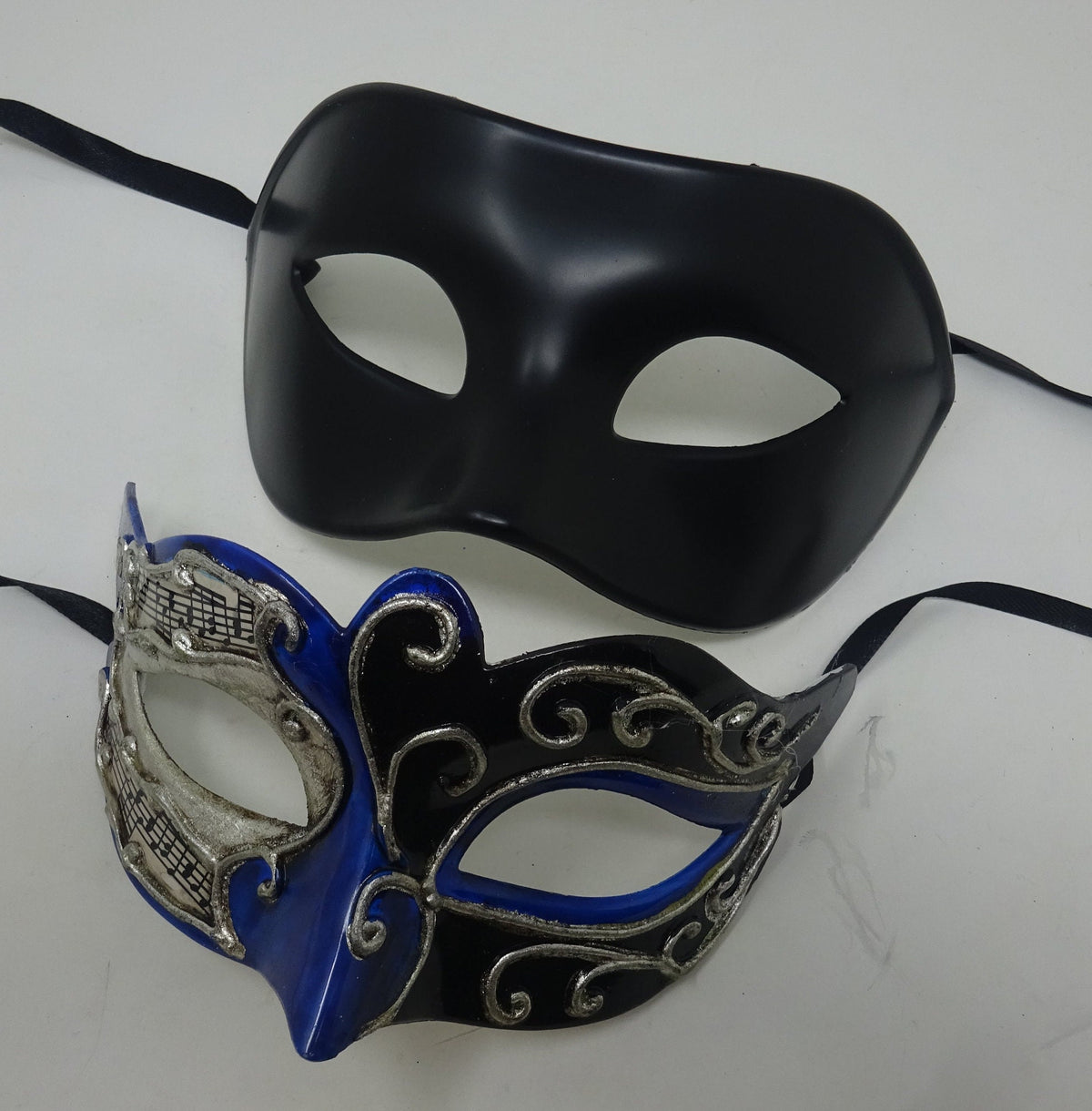 Musical Script Black Silver and Blue His and Hers Couples Pair of Masquerade Party Ball Carnival Masks