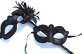 Black His n Hers Couples Masquerade Party Carnival Eye Masks with Flower and Stick