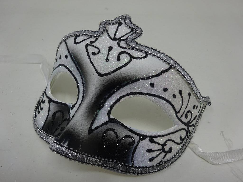 Black Sparkling Frosted White and Silver Masquerade Party Ball Mask