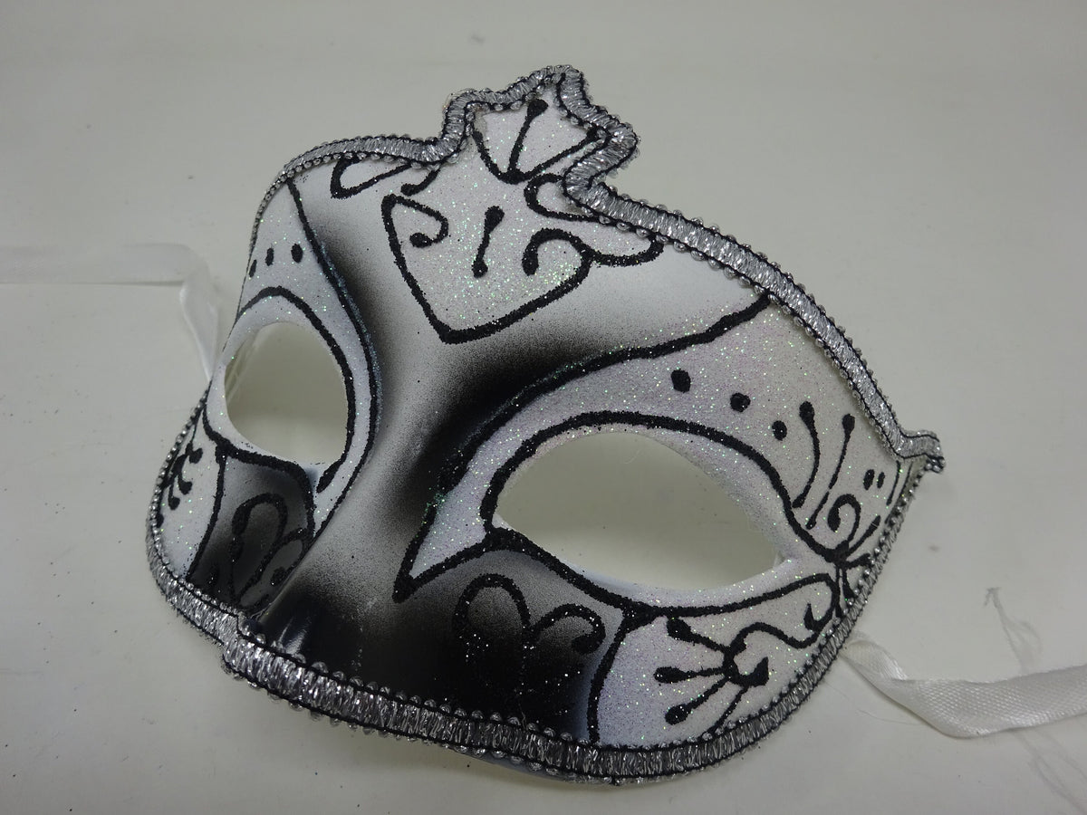 Black Sparkling Frosted White and Silver Masquerade Party Ball Mask