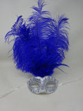 Ladies Blue and Silver Long Feather Venetian Masquerade Party Ball Prom Eye Mask