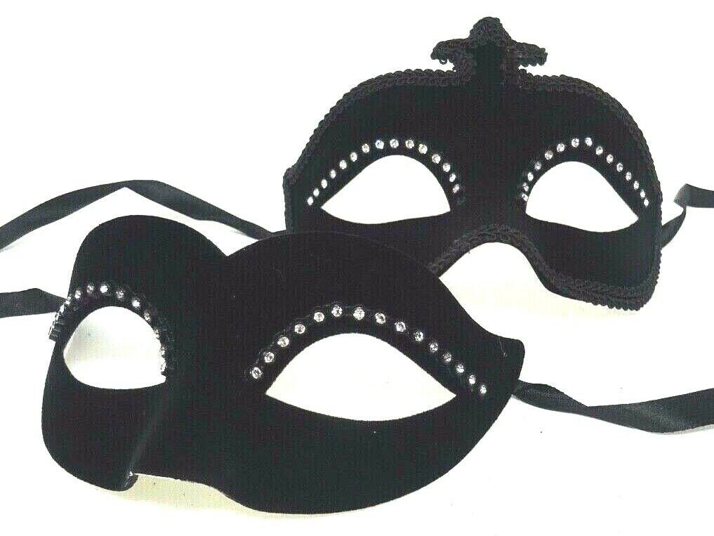 Black His n Hers Couples Velour Masquerade Masks with Diamontes