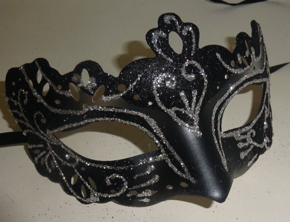 Black and Silver Rialto Masquerade Mask for Masked Ball Carnival Party Halloween