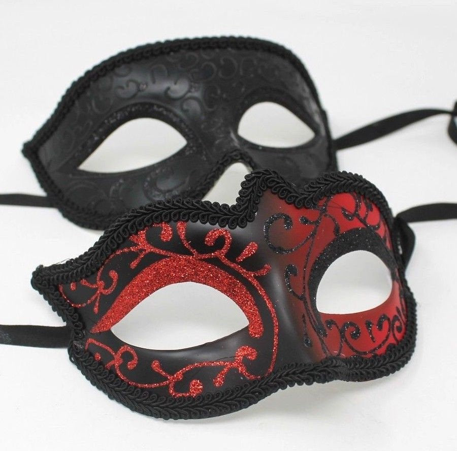 Black & Red Pair of Male and Female Couples Masquerade Masks