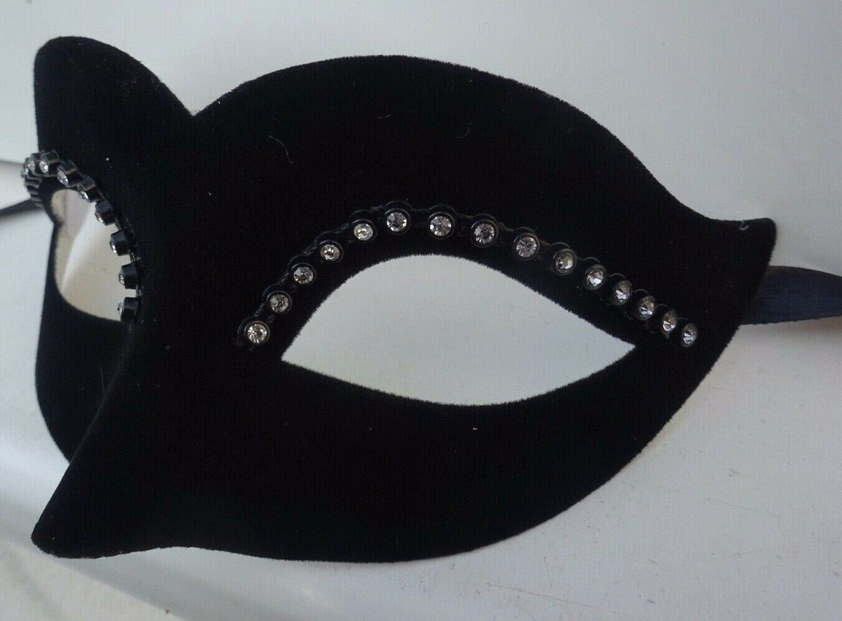 Small Ladies Delicate Velour Diamonte Black Masquerade Ball Carnival Mask