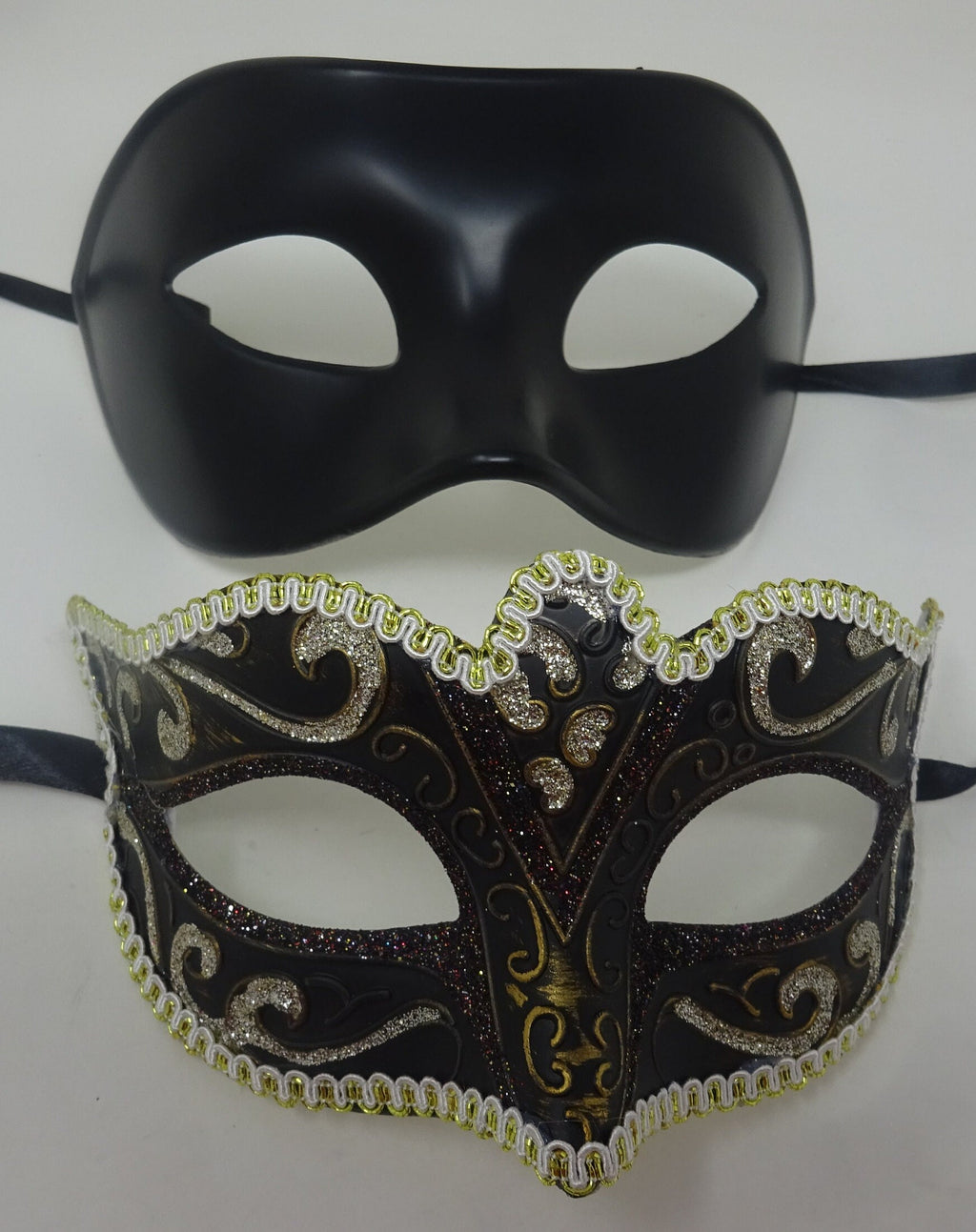 His and Hers Black and Gold Quality Pair of Male and Female Couples Masquerade Masks