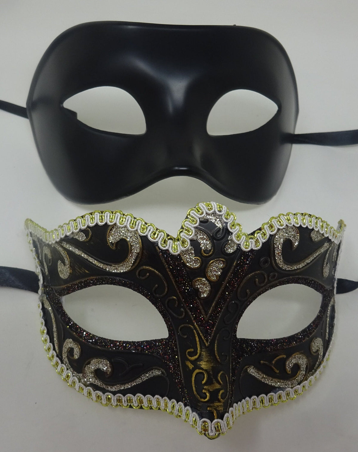 His and Hers Black and Gold Quality Pair of Male and Female Couples Masquerade Masks