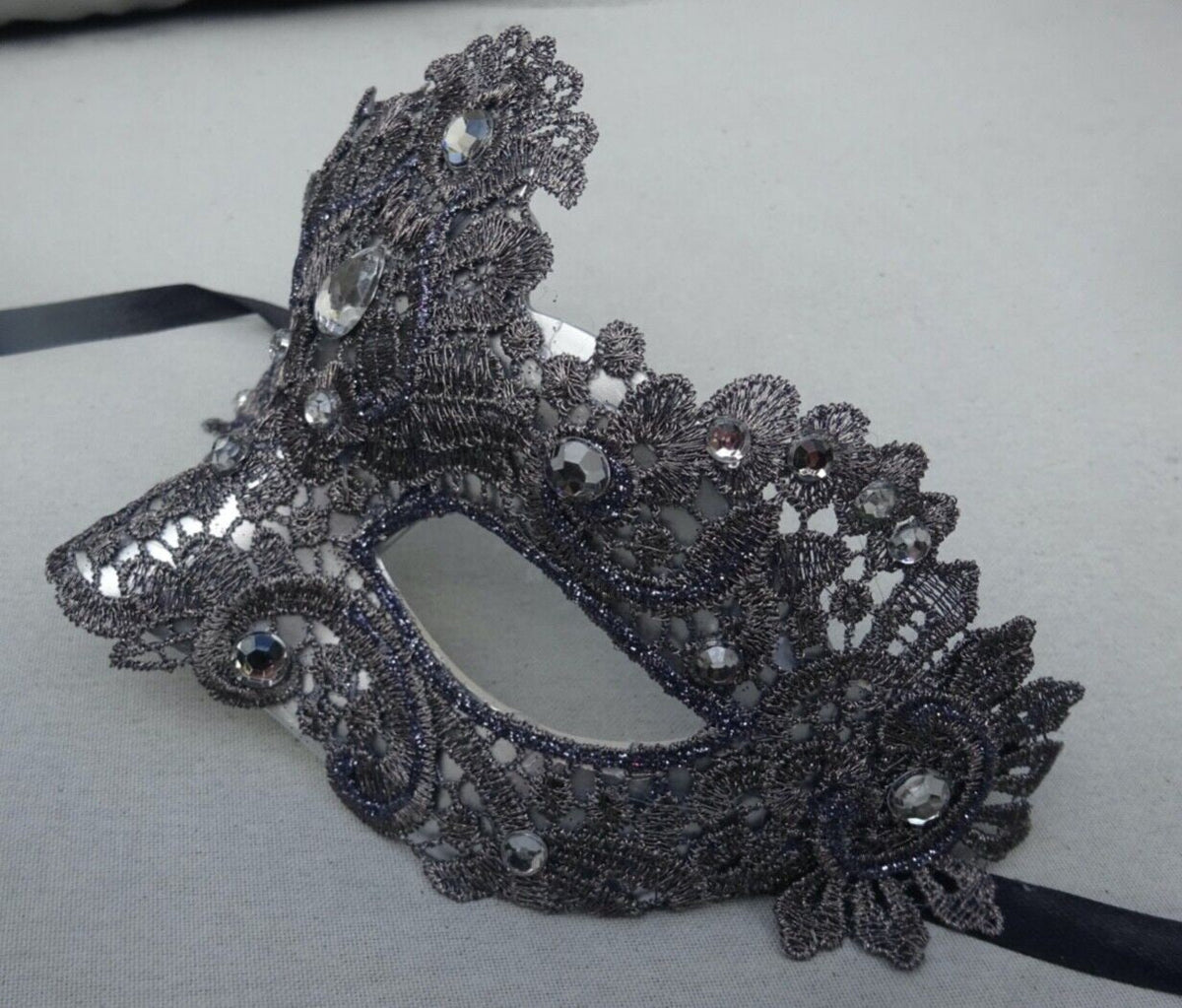 Silver Grey Brocade Lace Masquerade Party Carnival Eye Ball Mask