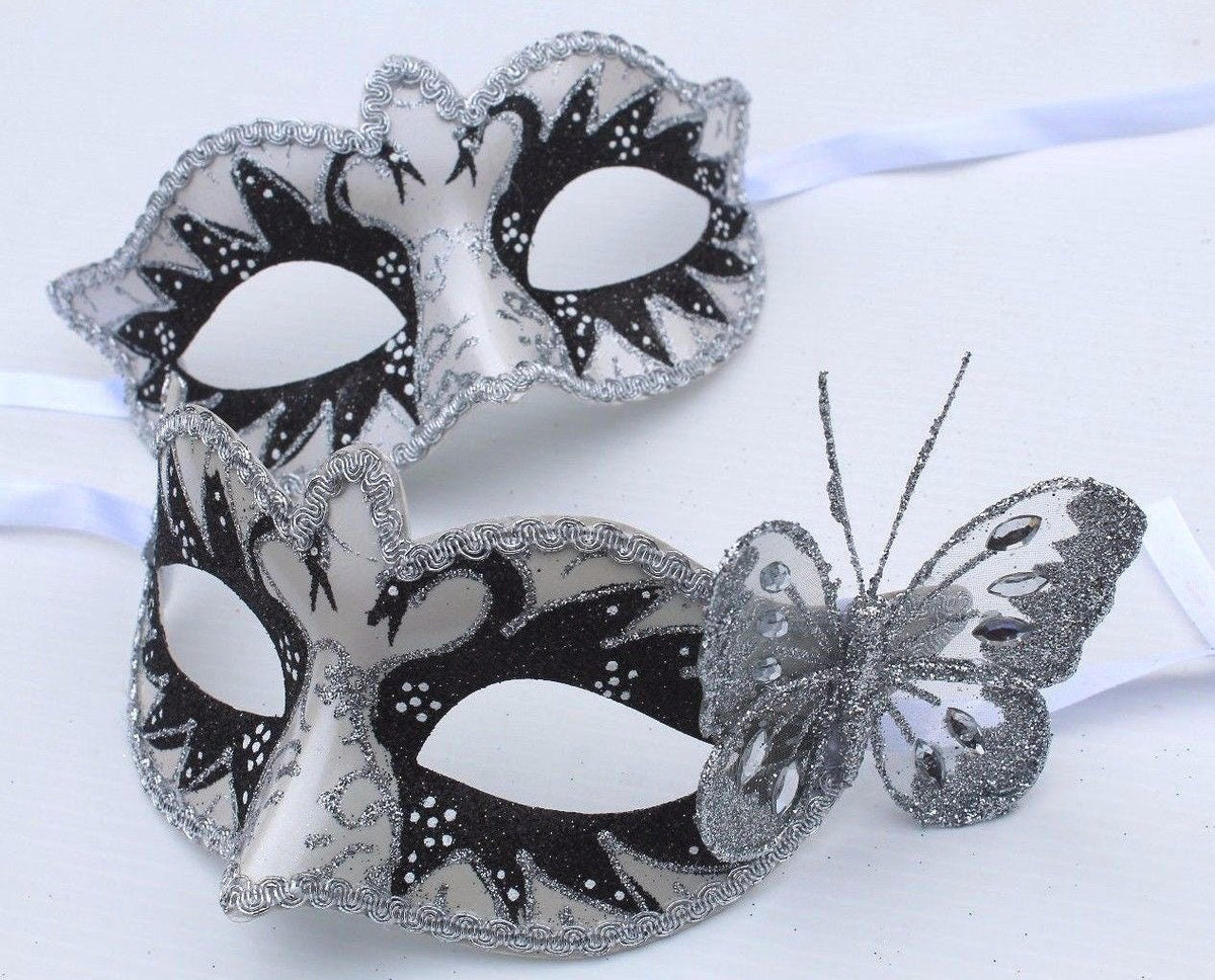 White and Black Swan Lake Designed His and Hers Couple Masquerade Masks with Butterfly