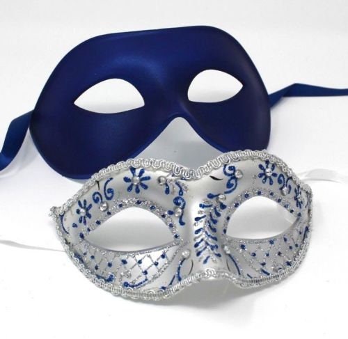 Blue and Silver His and Hers Couple Masquerade Masks