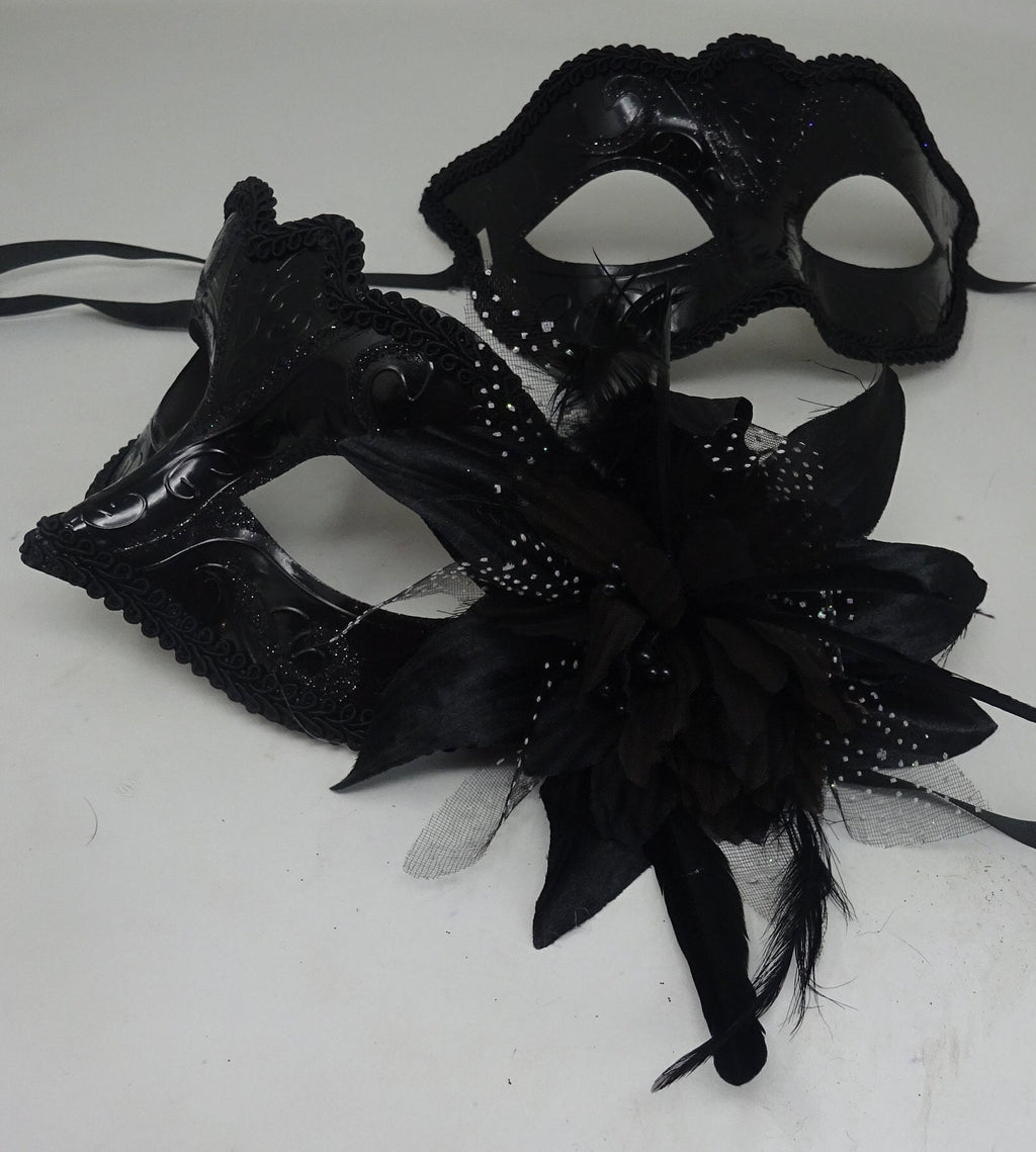 Black His n Hers High Gloss Couples Masquerade Masks