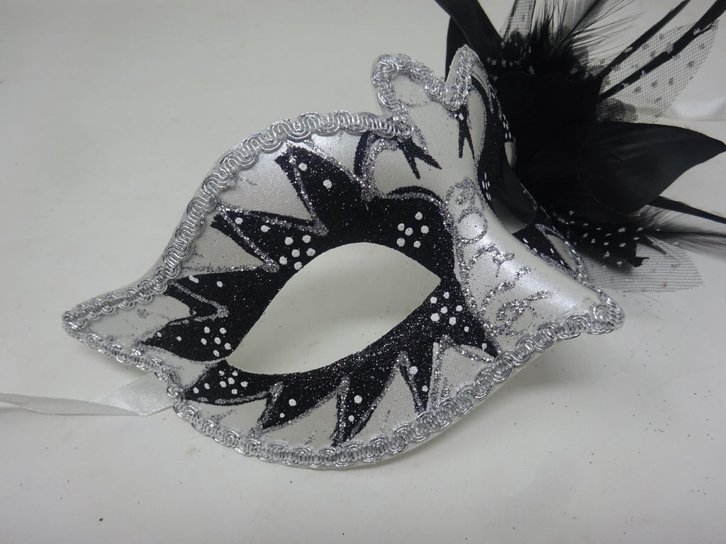 White & Black Swan Lake Masquerade Ball Party Prom Eye Mask with Flower