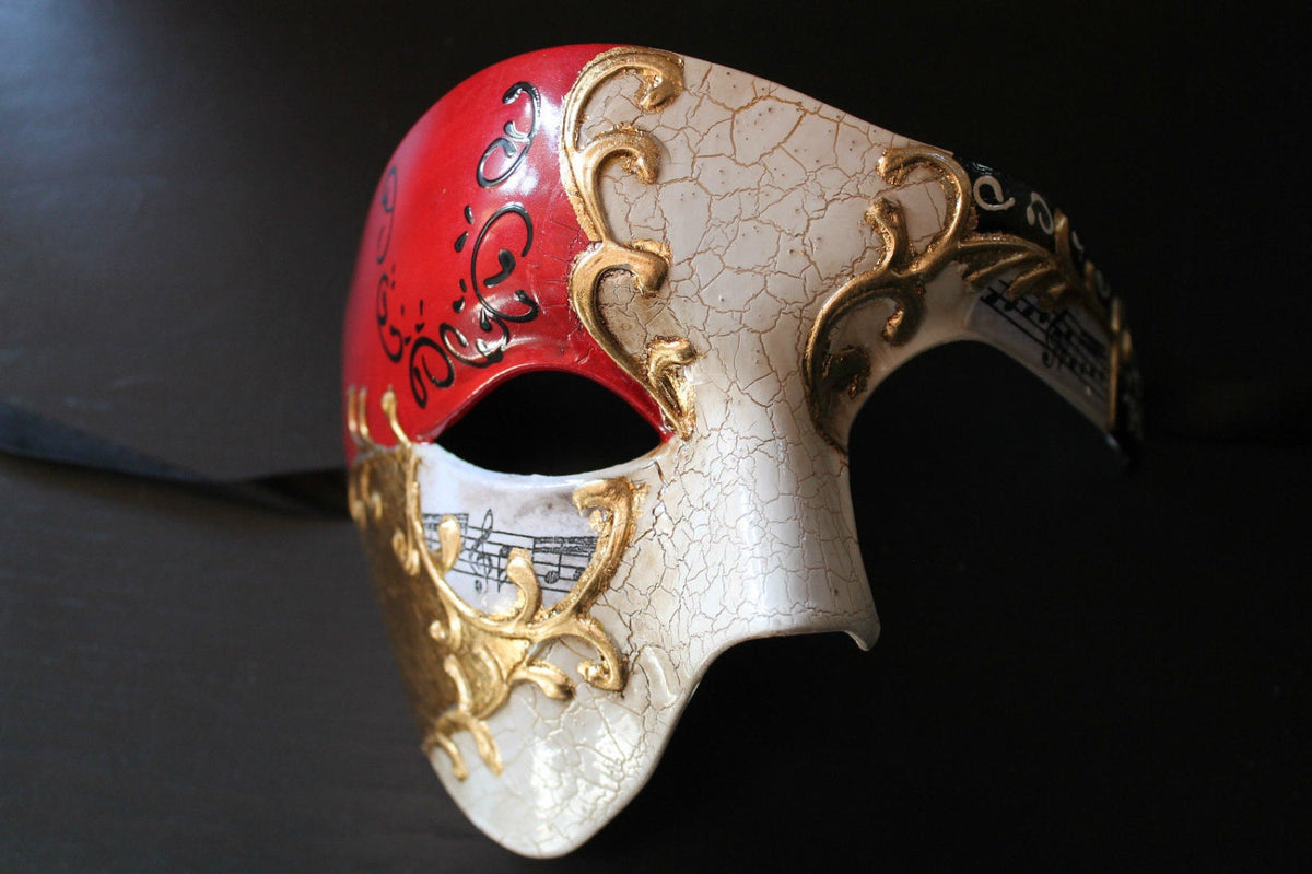 Red and Gold Half Face Phantom Masquerade Mask