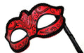 Red and Black Masquerade Mask on a Black Stick
