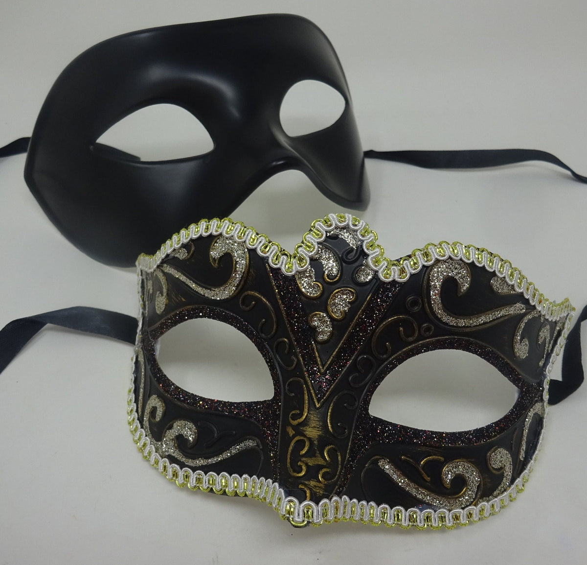 His and Hers Black and Gold Quality Pair of Male and Female Couples Masquerade Masks