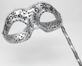 Black and Silver Masquerade Mask on a Silver Stick