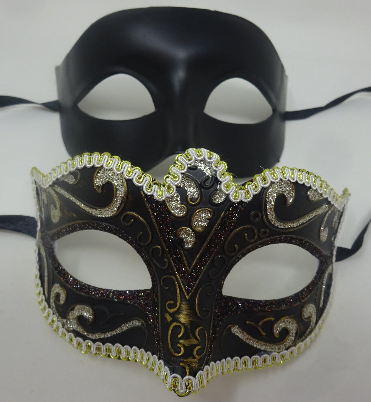 His and Hers Black and Gold Quality Pair of Male and Female Couples Masquerade Masks