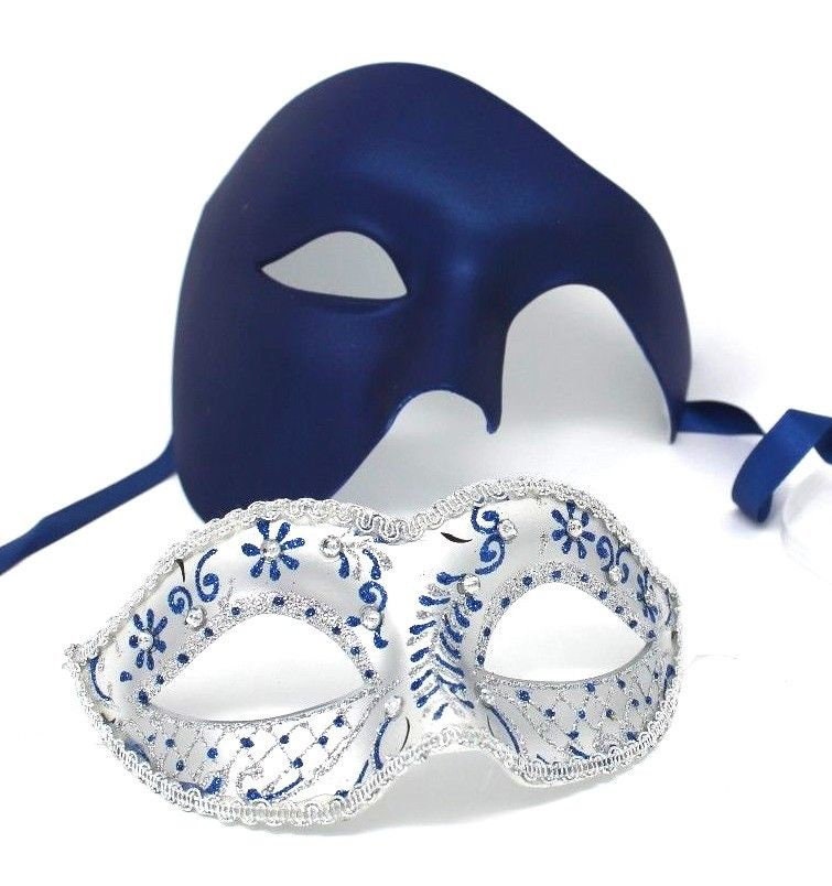 Blue and Silver Phantom His and Hers Couple Masquerade Masks
