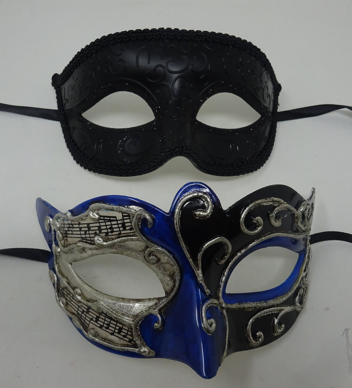 Musical Script Black Silver and Blue His and Hers Couples Pair of Masquerade Party Ball Carnival Masks