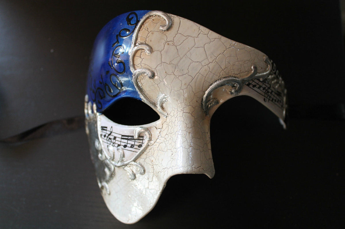 Blue and Silver Half Face Phantom Masquerade Mask