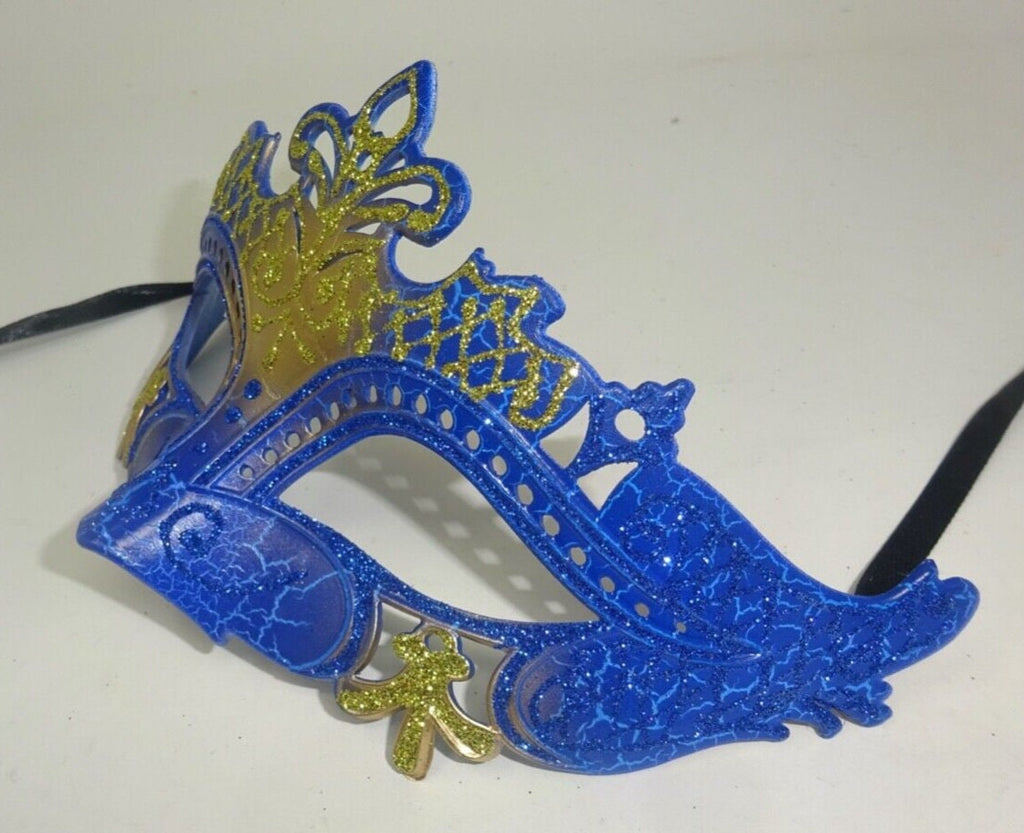 Ladies Blue and Gold Rialto Masquerade Ball Party Carnival Party Eye Mask