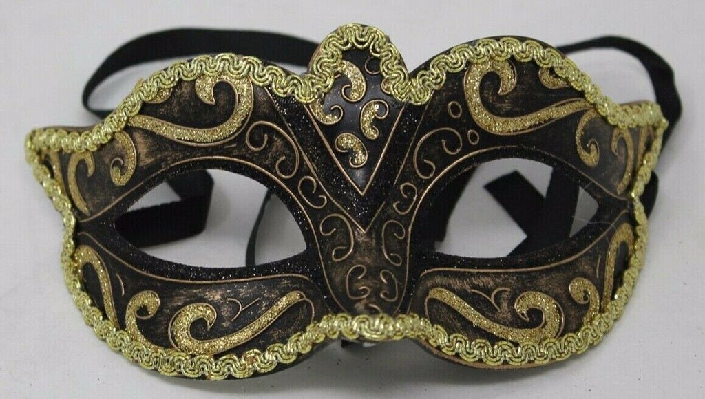 Mens or Ladies Black and Gold Masquerade Mask for Masked Ball Halloween