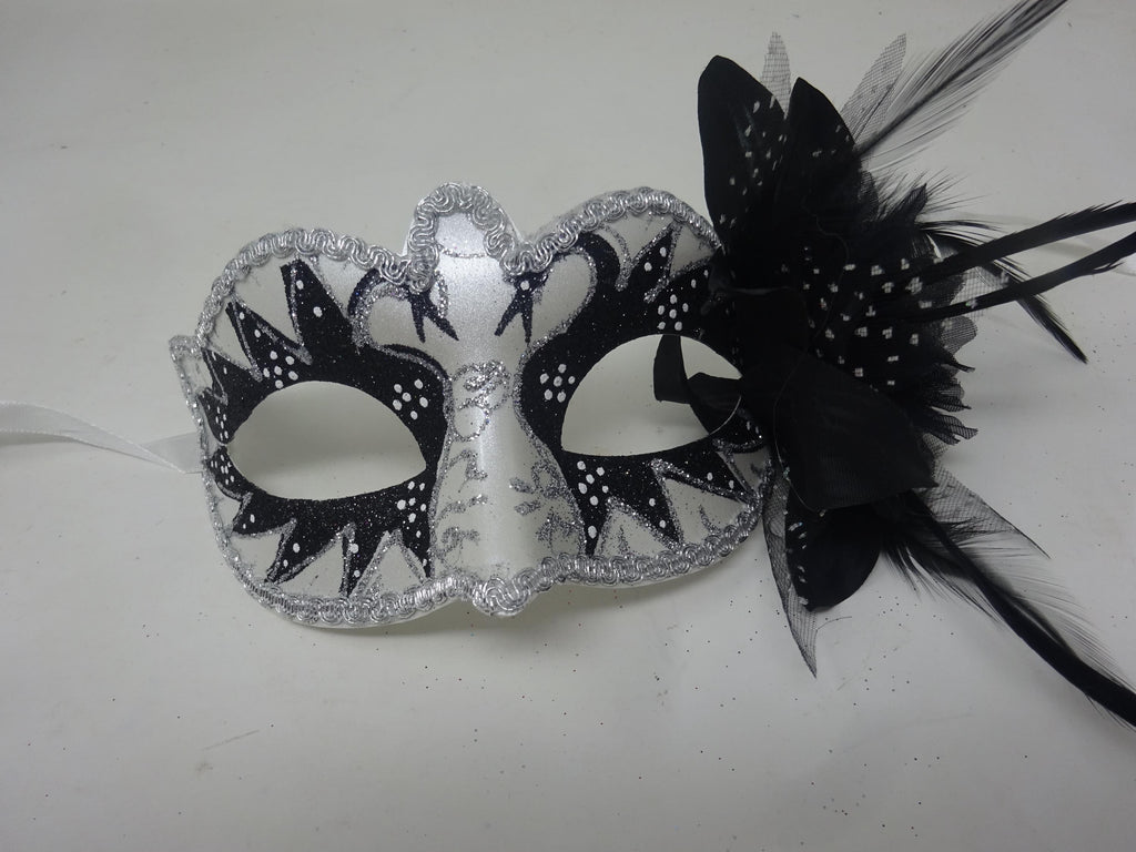White & Black Swan Lake Masquerade Ball Party Prom Eye Mask with Flower