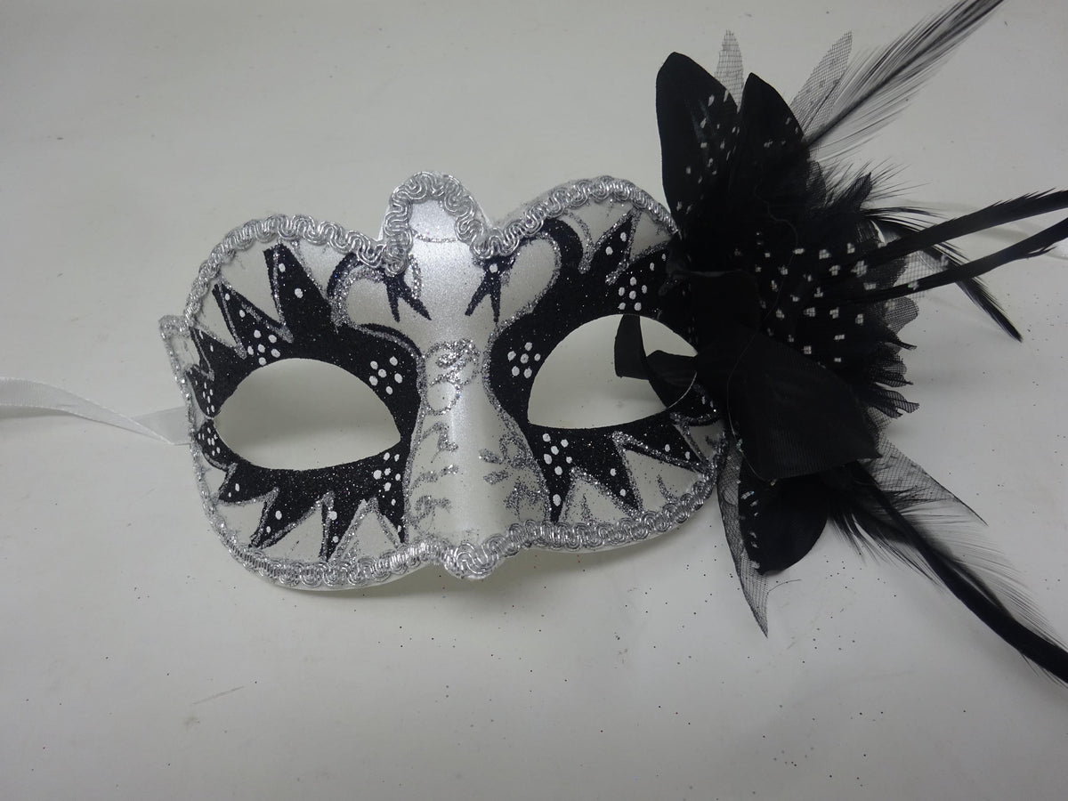 White & Black Swan Lake Masquerade Ball Party Prom Eye Mask with Flower
