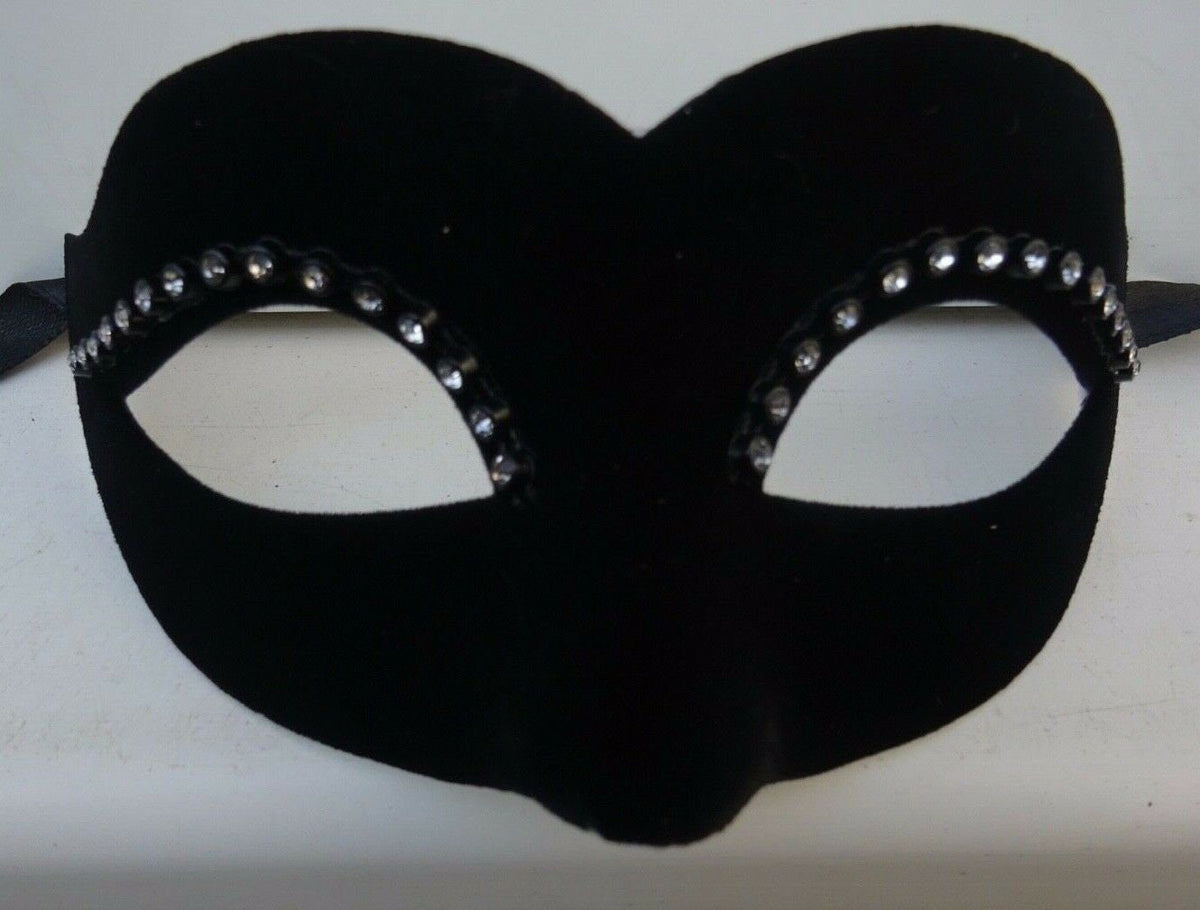 Small Ladies Delicate Velour Diamonte Black Masquerade Ball Carnival Mask
