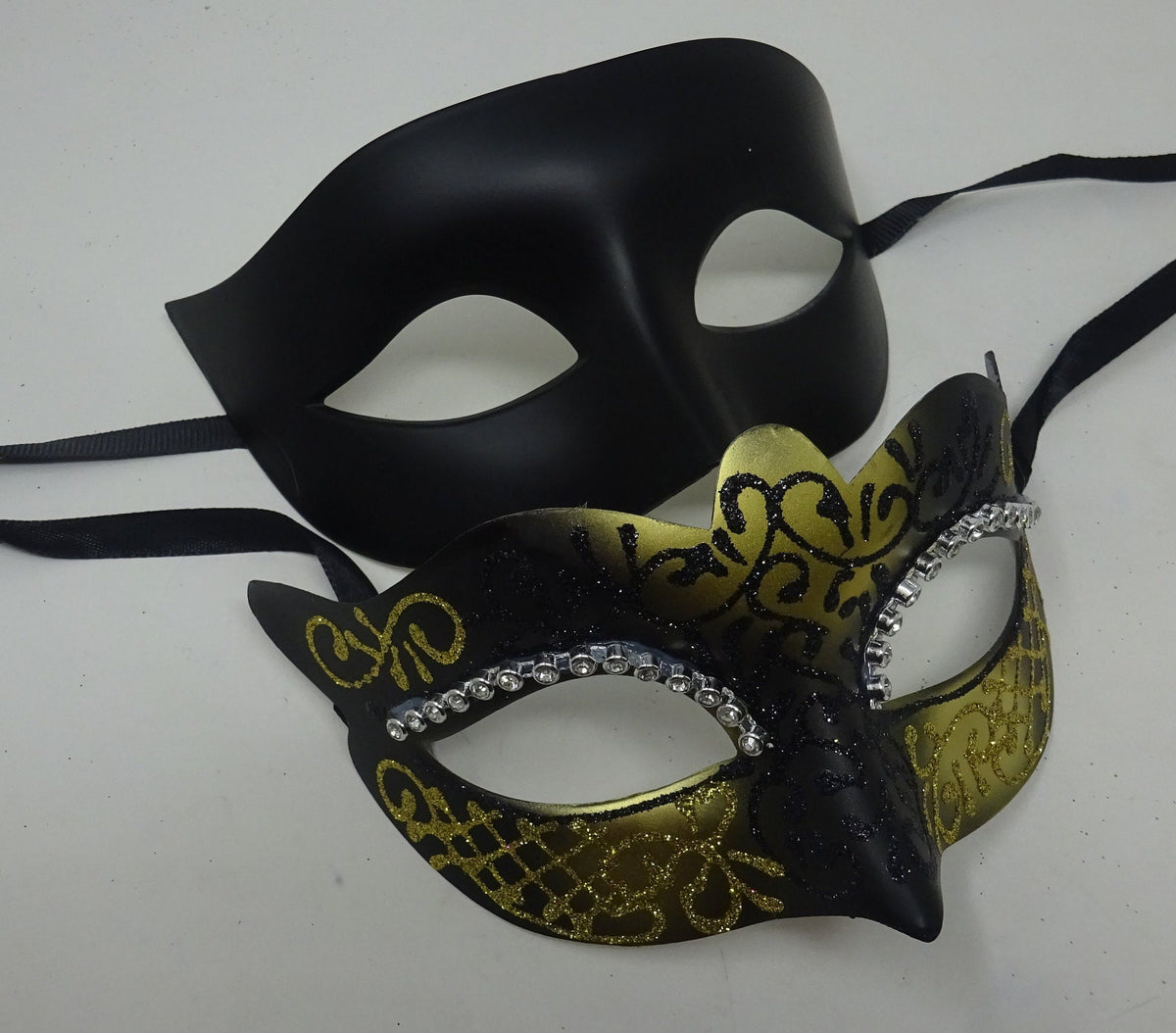 His and Hers Black and Gold Pair of Male and Female Couples Masquerade Masks