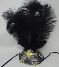 Black and Gold Rialto Venetian Masquerade Ball Carnival Party Prom Mask with Long Feathers