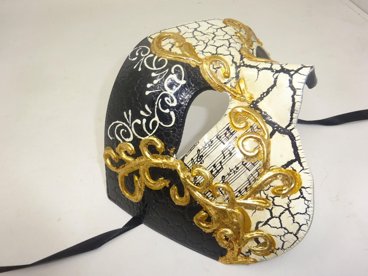 Black and Gold Musical Notes Half Face Phantom of the Opera Masquerade Party Eye Mask