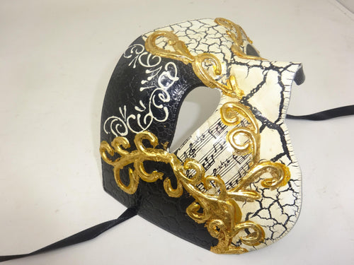 Black and Gold Musical Notes Half Face Phantom of the Opera Masquerade Party Eye Mask