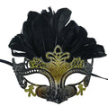 Black and Gold Rialto Masquerade Ball Carnival Party Mask with Feathers