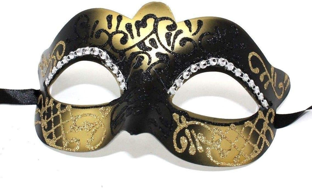 Ladies Black and Gold Jewelled Masquerade Ball Party Eye Mask