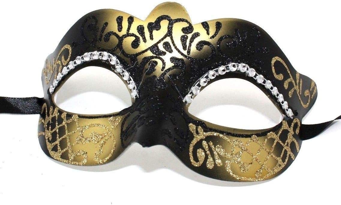 Ladies Black and Gold Jewelled Masquerade Ball Party Eye Mask
