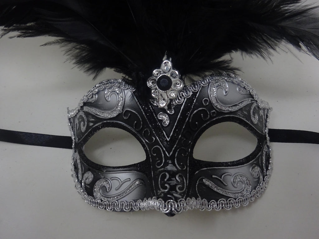 Stunning Black and Silver Assorted Ostrich Feather Masquerade Party Ball Prom Eye Mask