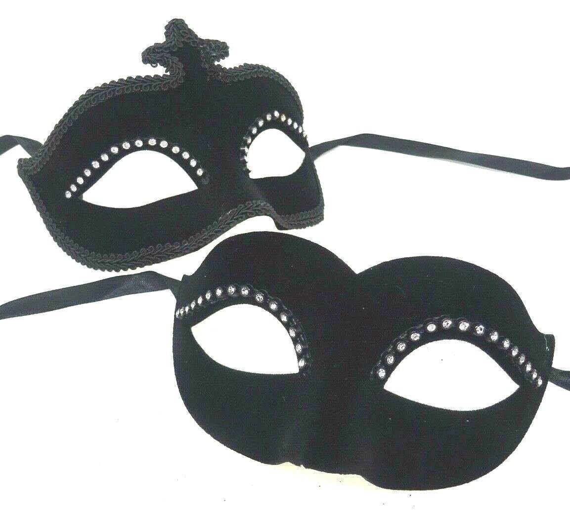 Black His n Hers Couples Velour Masquerade Masks with Diamontes