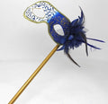 Stunning Blue and Gold with Flower Masquerade Mask on a Gold Stick