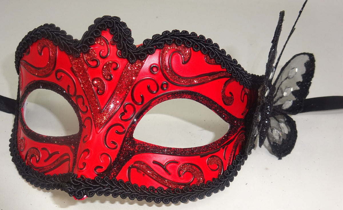Red and Black Masquerade Mask with Butterfly for Masked Ball