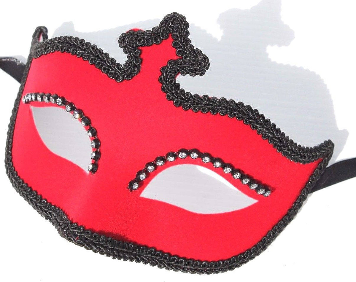 Red Velour Mask with Diamonte Detail