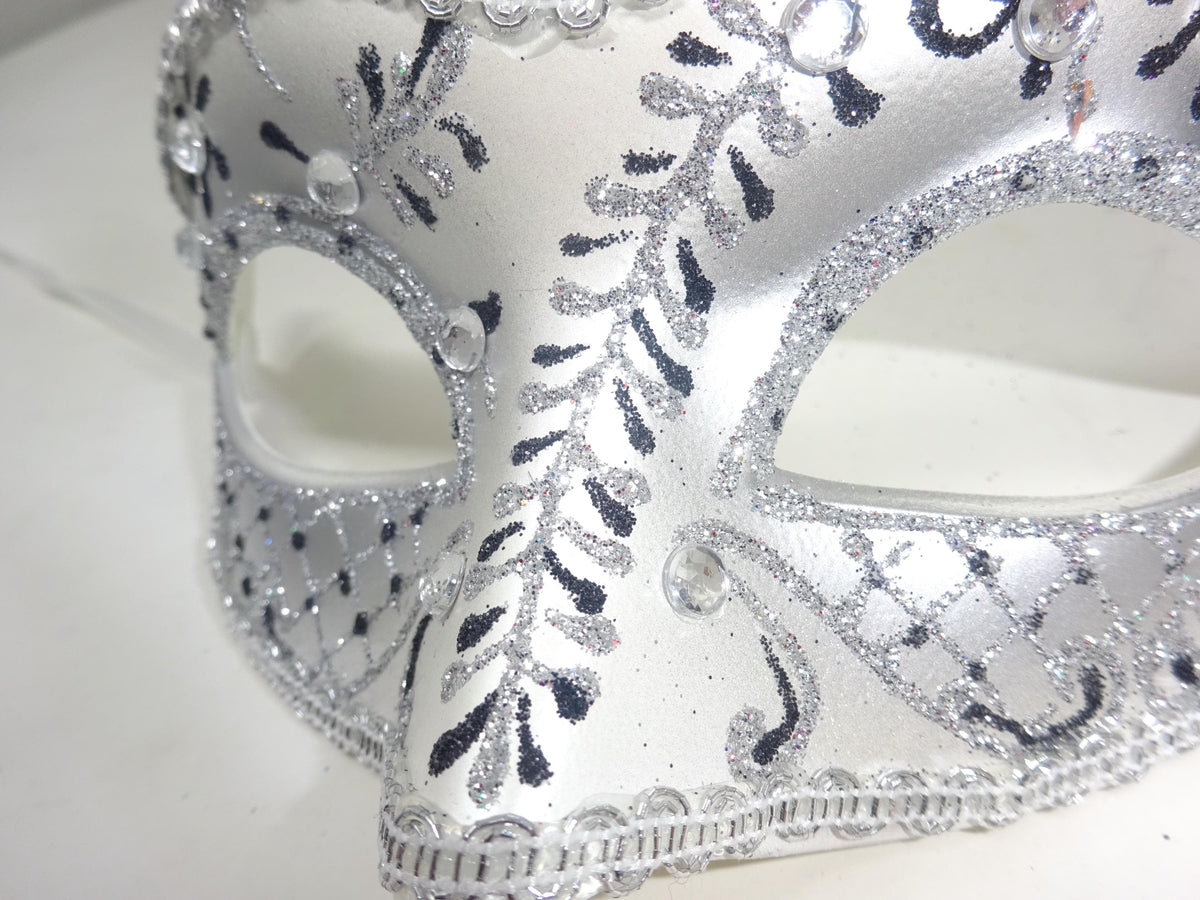Black and Silver Jewelled Masquerade Mask with Sparkling Butterfly Detail
