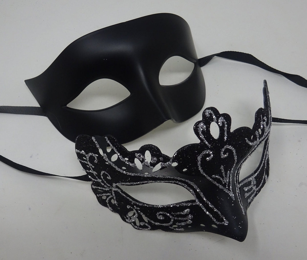 Black and Silver Pair of Male and Female Couples Masquerade Party Ball Prom Masks