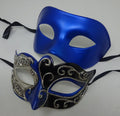 Musical Script Black Silver and Blue His and Hers Couples Pair of Masquerade Party Ball Carnival Masks