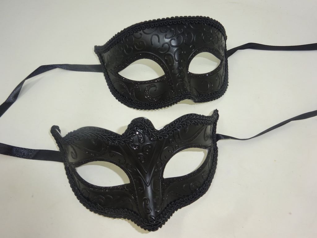 Black His n Hers Couples Venetian Masquerade Party Ball Eye Carnival Masks