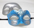 Turquoise and Silver Pair of Male and Female Couples Masquerade Masks