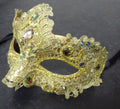 Gold/Champagne Brocade Lace Masquerade Mask with Multi-coloured Crystals