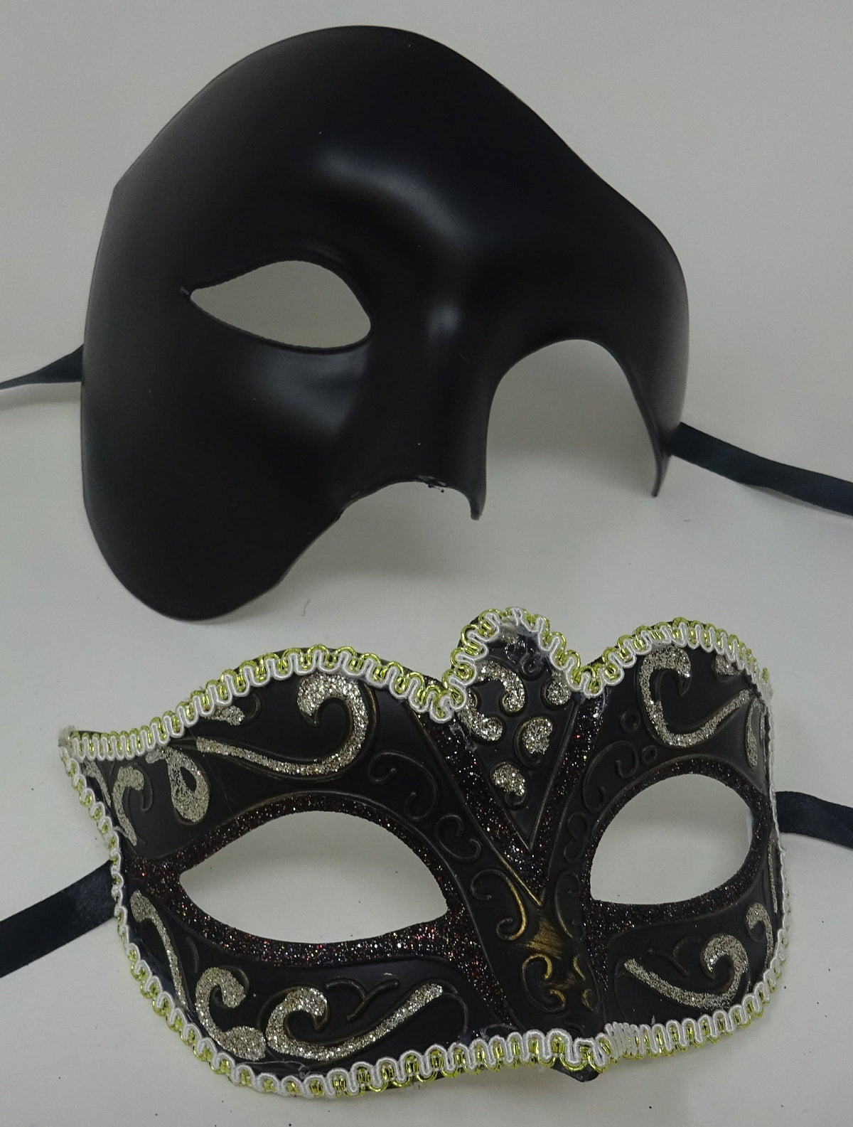 His and Hers Black Silver and Gold Phantom Pair of Male and Female Couples Masquerade Masks