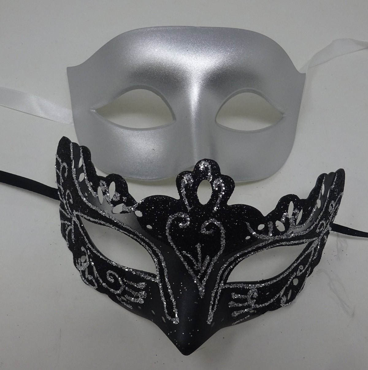 Black and Silver Pair of Male and Female Couples Masquerade Party Ball Prom Masks